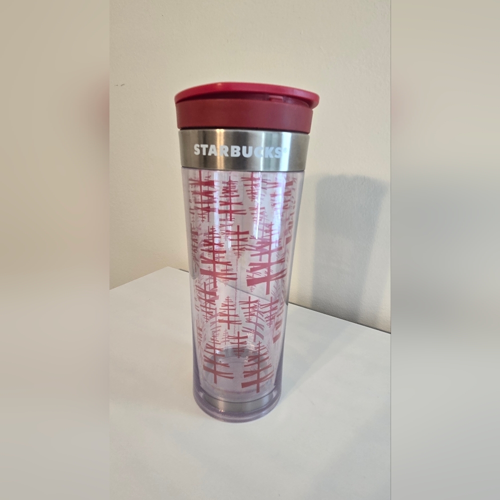 Starbucks Red and Silver Christmas Tree Tumbler